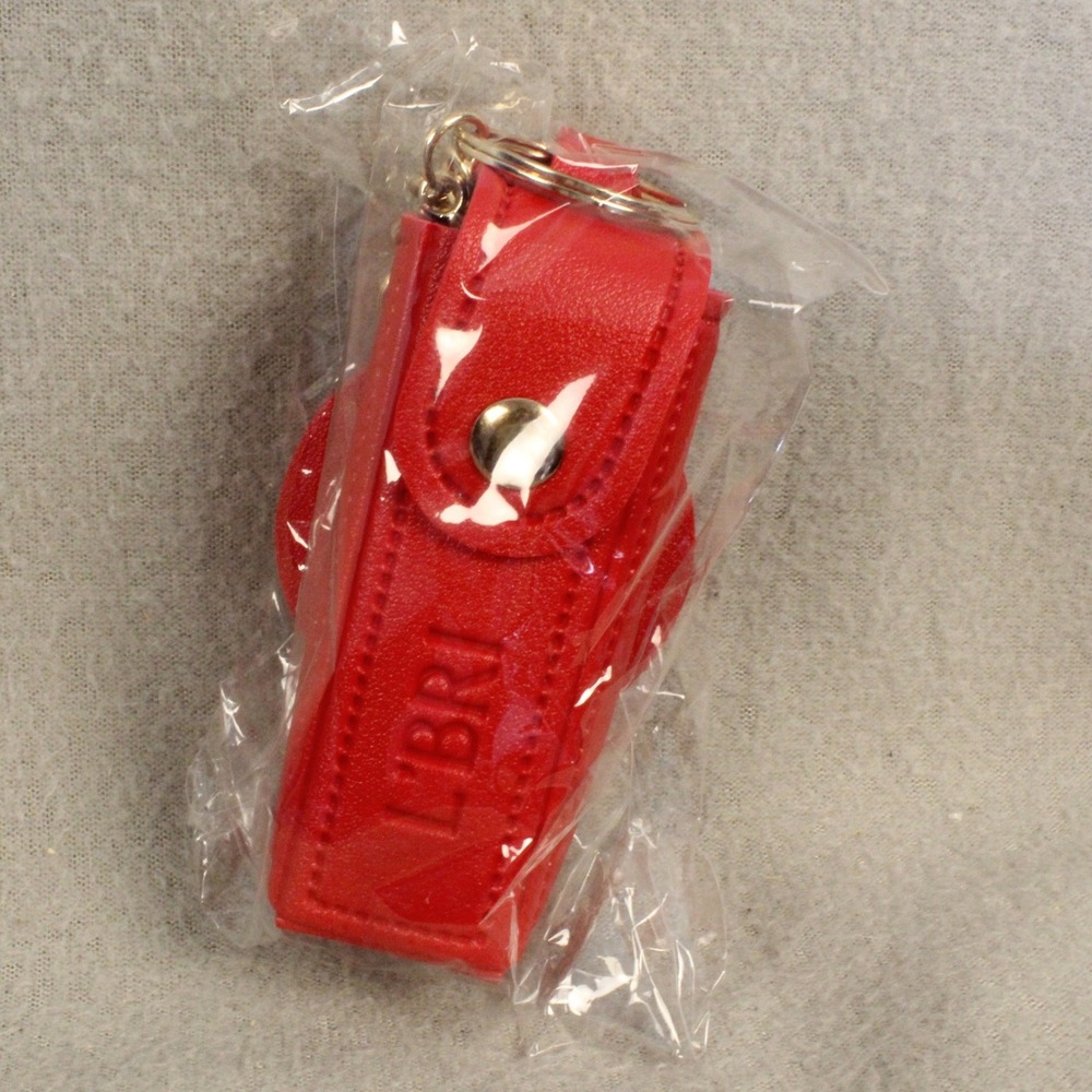 L'BRI Lipstick Keychain Case Red Faux Leather Mirror Bag Charm Travel New 10010